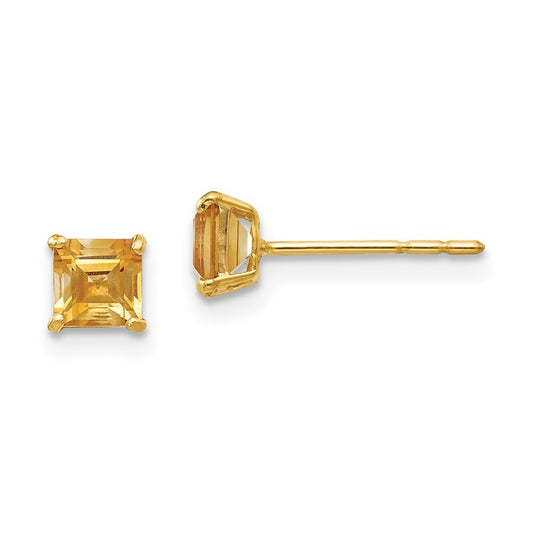 14k Yellow Gold Citrine 4mm Square Stud Earrings Gift for Women