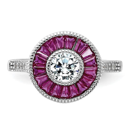 Sterling Silver Polished Created Ruby and Cubic Zirconia Ring SZ 6
