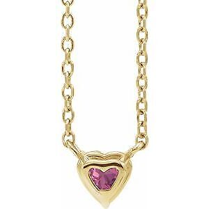 14k Yellow Gold Pink Tourmaline Heart 16-Pendant Necklace 18"