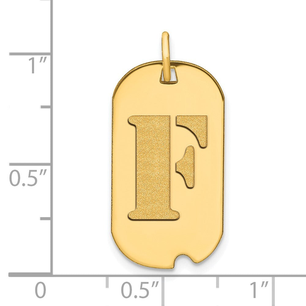 14k Yellow Gold Polished Letter F Initial Dog Tag Pendant for Women