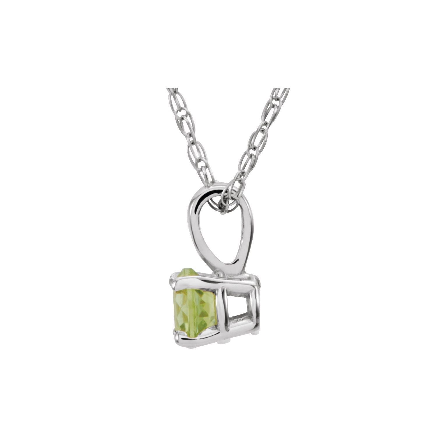 14k White Gold 3 mm Peridot Solitaire Pendant Necklace 14"