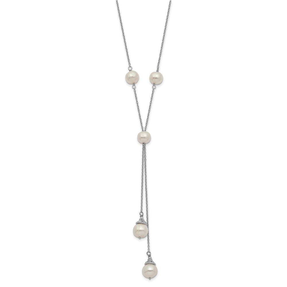 Sterling Silver 6-9mm Teardrop Cultured Pearl 9-Station 2 drop Necklace 16+2"