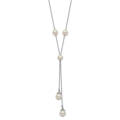 Sterling Silver 6-9mm Teardrop Cultured Pearl 9-Station 2 drop Necklace 16+2"