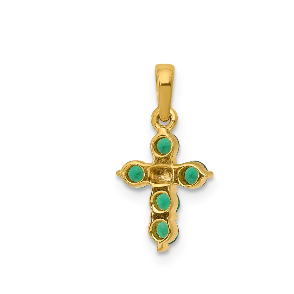 14k Yellow Gold Emerald and Diamond Cross Pendant