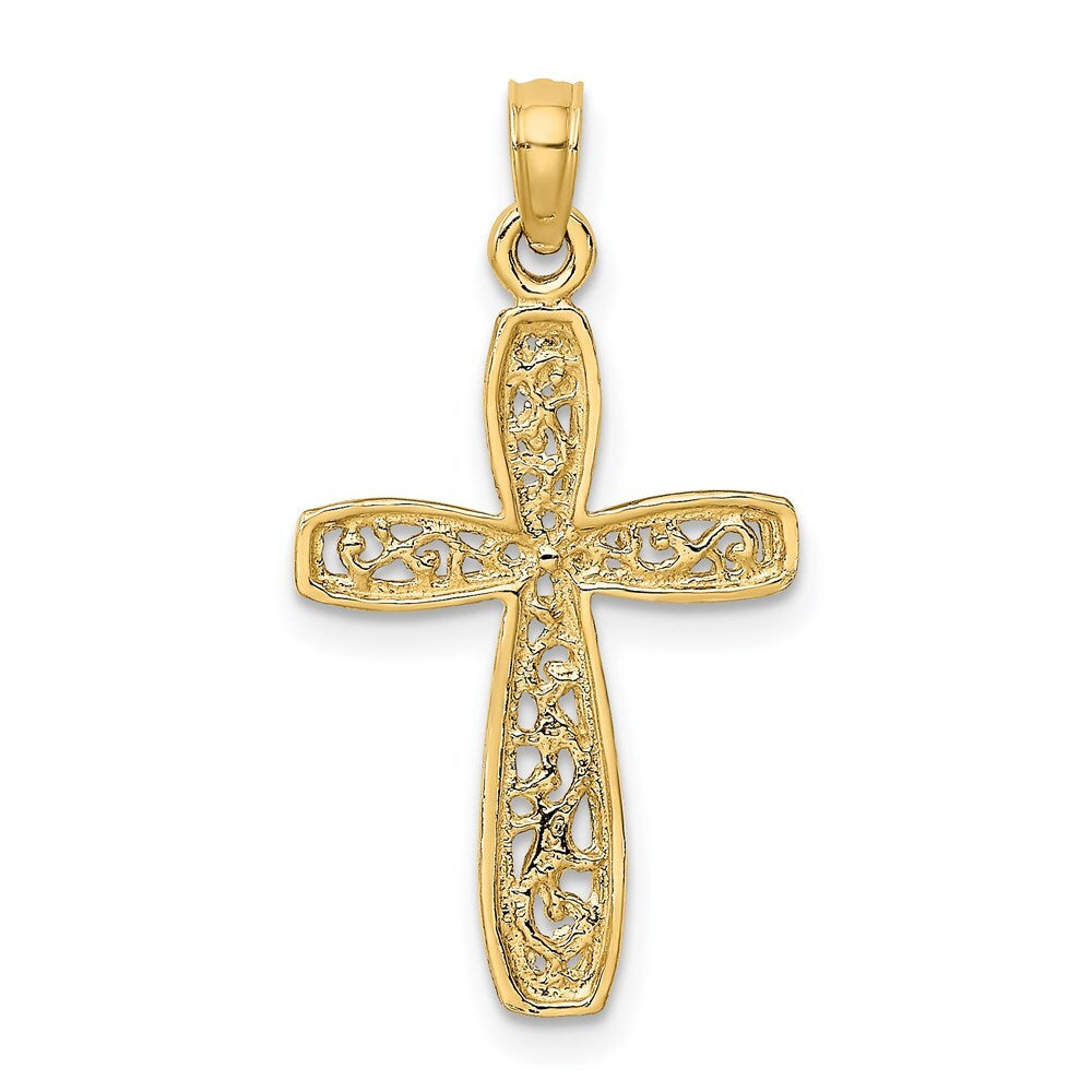 14k Yellow Gold Cross  Filigree Center Charm Pendant for Women