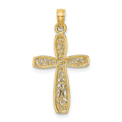 14k Yellow Gold Cross  Filigree Center Charm Pendant for Women