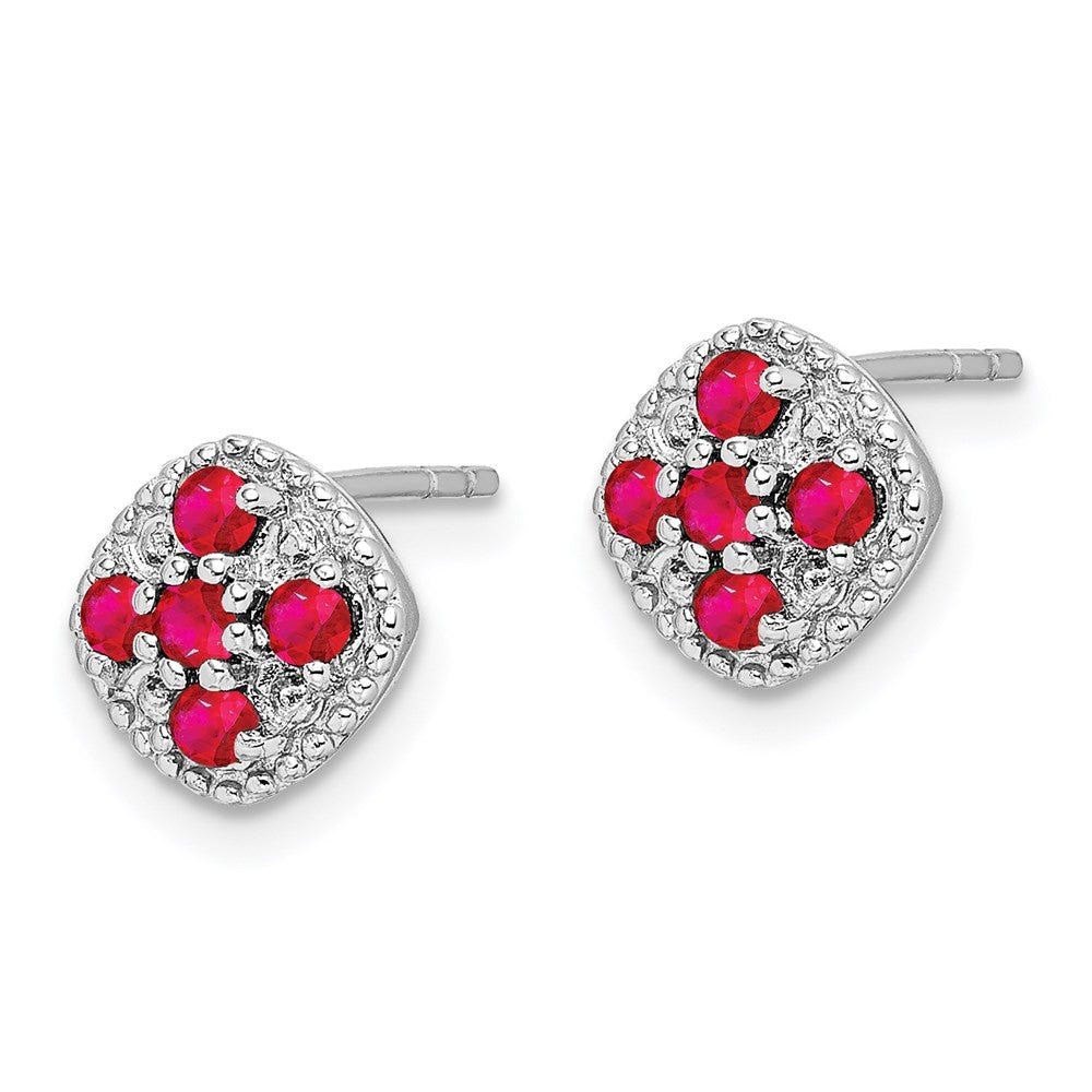 Sterling Silver Rhodium-plated Ruby Flower Earrings
