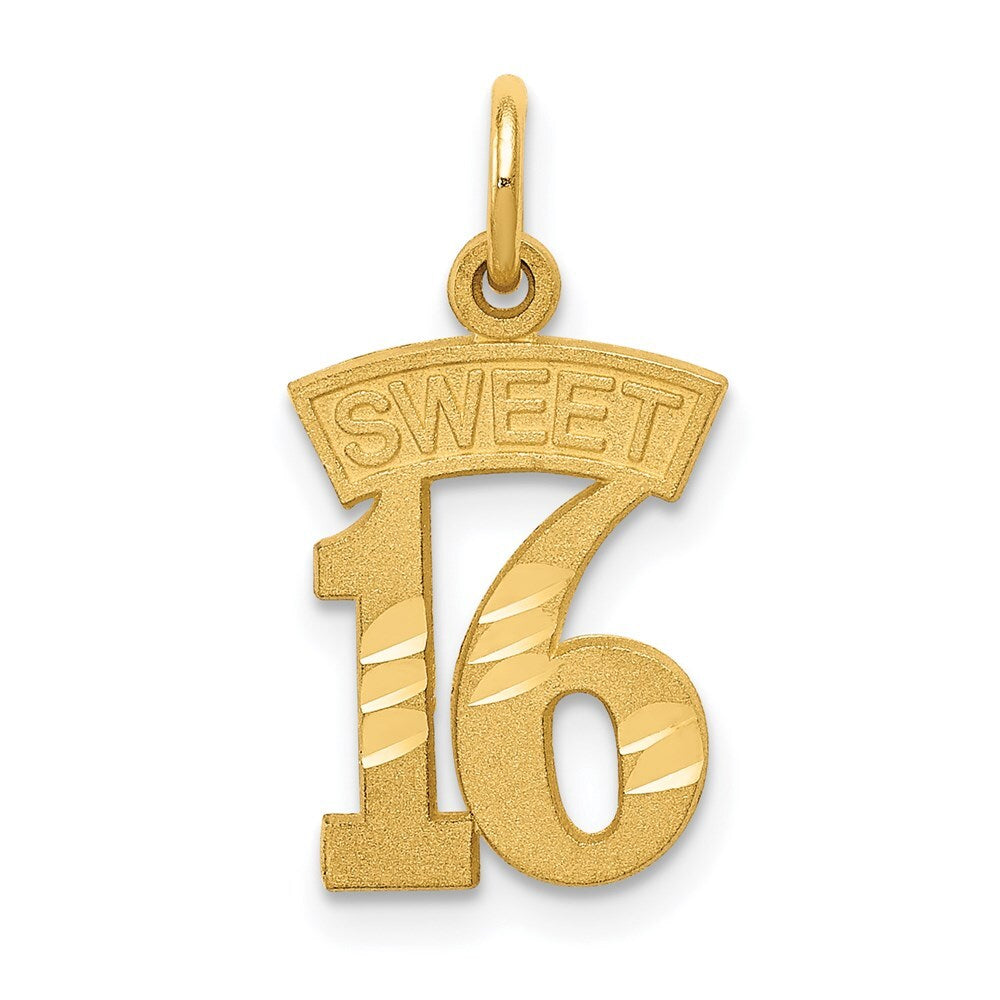 14k Yellow Gold SWEET 16 Charm Pendant for Women