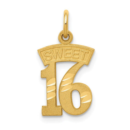 14k Yellow Gold SWEET 16 Charm Pendant for Women