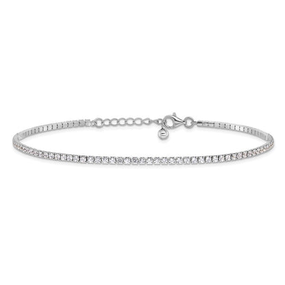 Sterling Silver Rhodium-plated 2mm CZ 10" Anklet