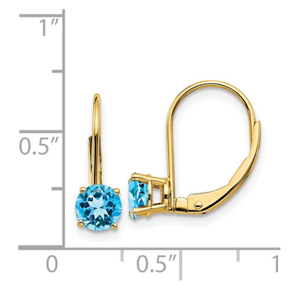 14k Yellow Gold 5mm Blue Topaz Dangle Earrings Leverback Gift for Women
