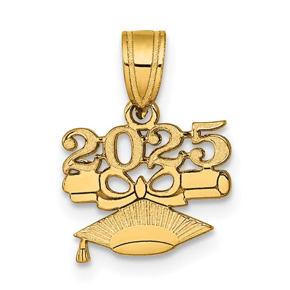 14k Yellow Gold Graduation Cap and Diploma 2025 Charm