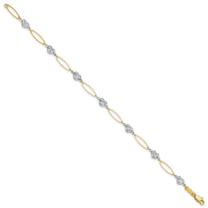 14k Two-tone Diamond-cut Puffed Heart and Flat Oval Link 7.25 inch Bracelet