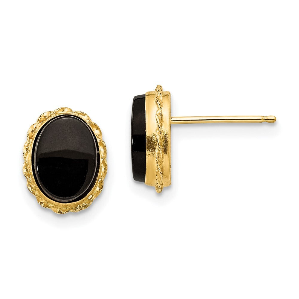 14k Yellow Gold Bezel Onyx Stud Earrings Gift for Women