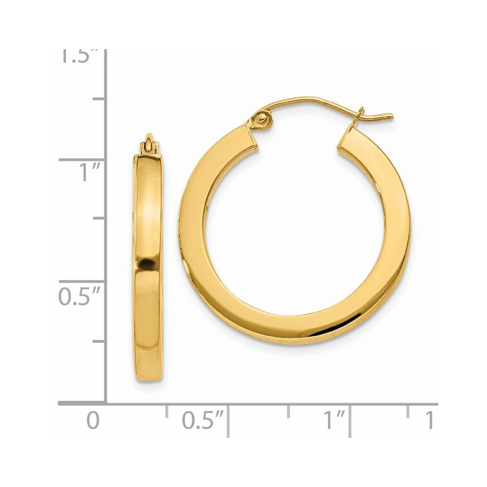 14k Yellow Gold 3mm Polished Square Hoop Earrings Gift for Women