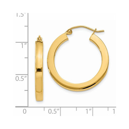 14k Yellow Gold 3mm Polished Square Hoop Earrings Gift for Women