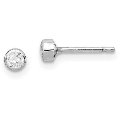 14k White Gold 3mm Cubic Zirconia Bezel Stud Earrings Gift for Women
