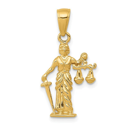14k Yellow Gold 3-D Lady of Justice Moveable Scales Pendant for Women