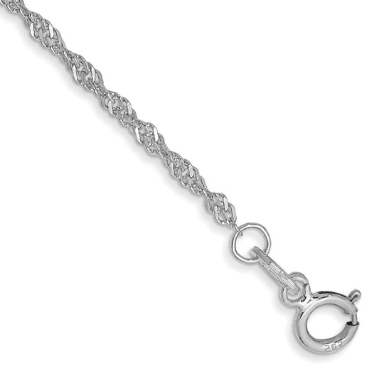 14K White Gold 8 inch 1.4mm Singapore with Spring Ring Clasp Chain Bracelet