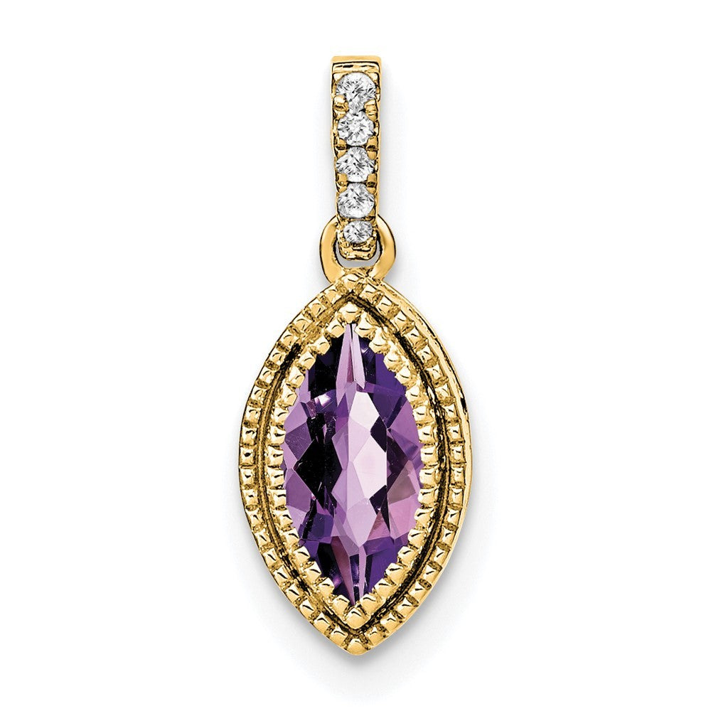 14k Yellow Gold 8x4mm Marquise Amethyst and Diamond Pendant