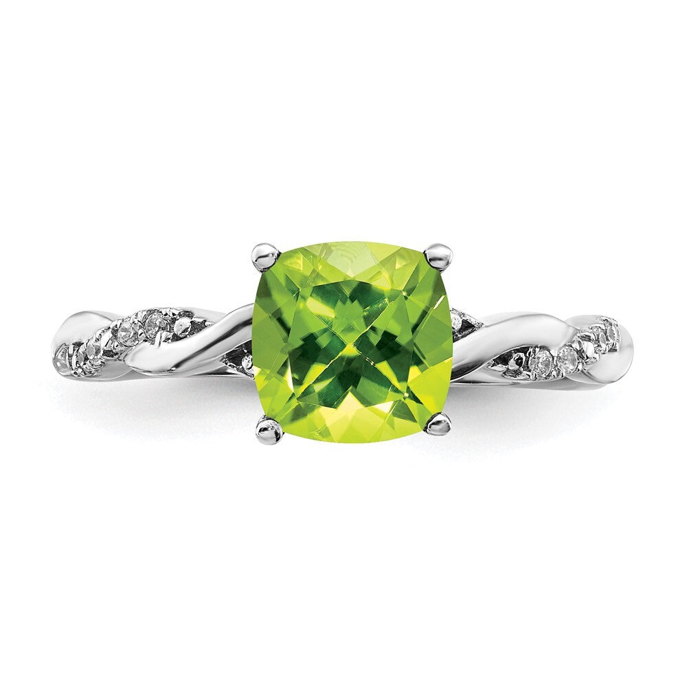 Sterling Silver Rhodium-plated Peridot and Diamond Ring Size 7