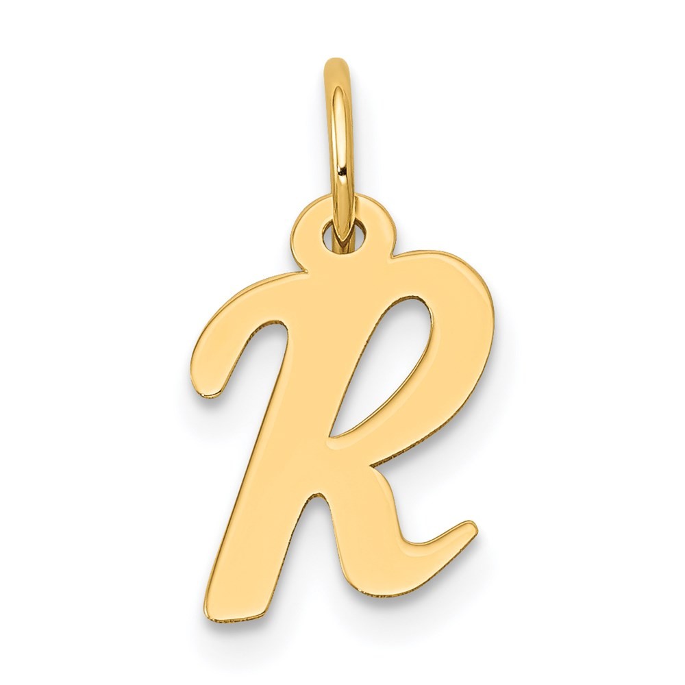14k Yellow Gold Small Script Letter R Initial Charm Pendant