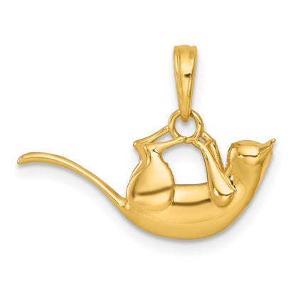 14k Yellow Gold Polished 3-D Cat Hanging Charm