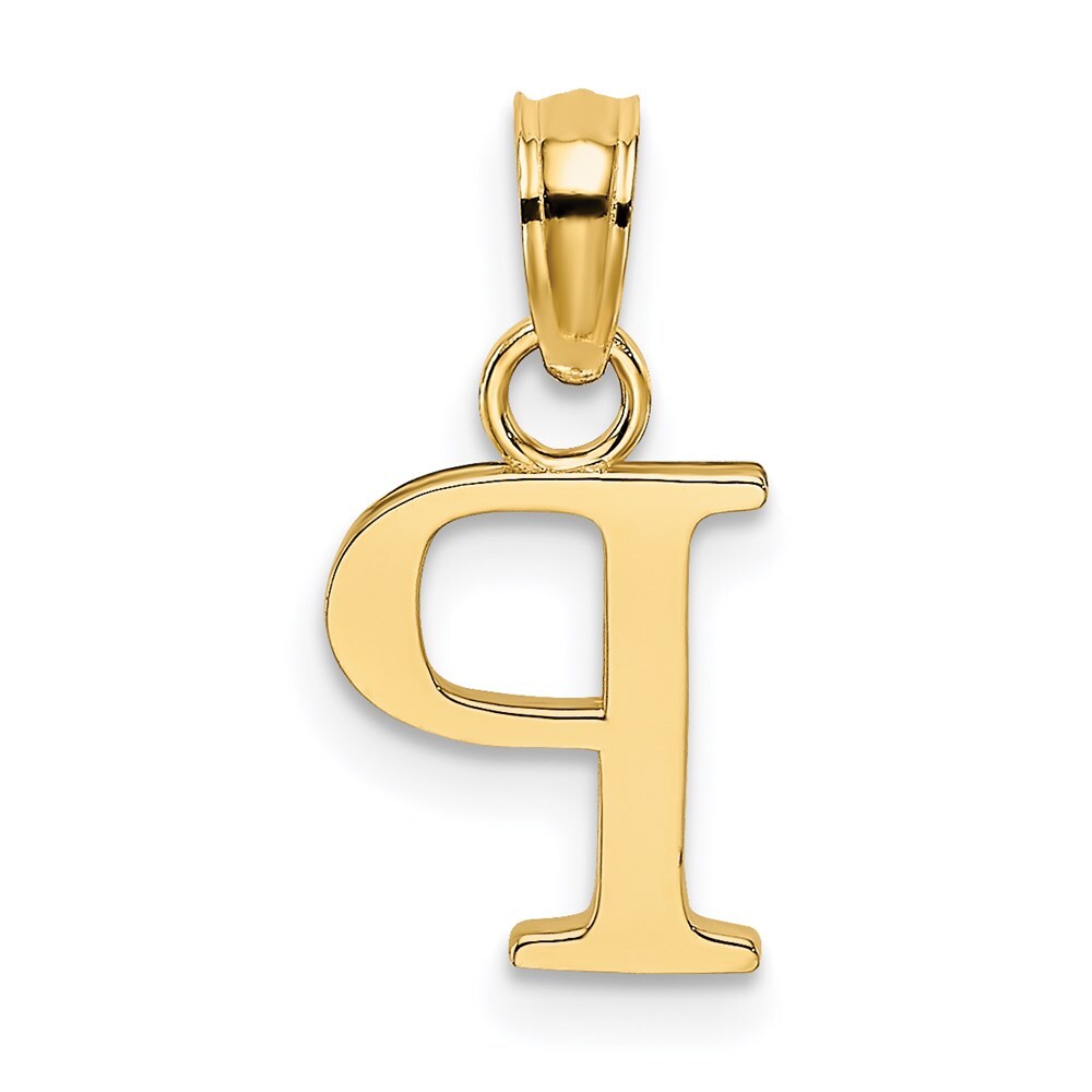 14k Yellow Gold Polished Block Letter P Initial Pendant for Women