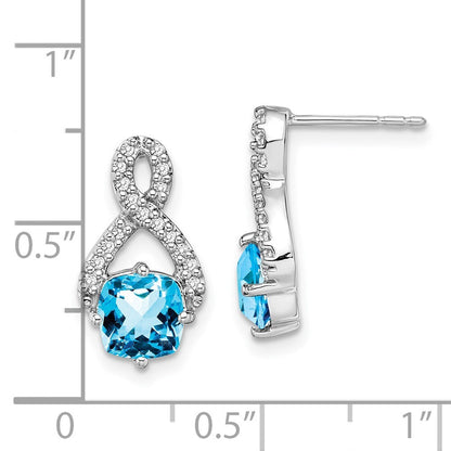 14k White Gold Blue Topaz and Diamond Drop & Dangle Earrings
