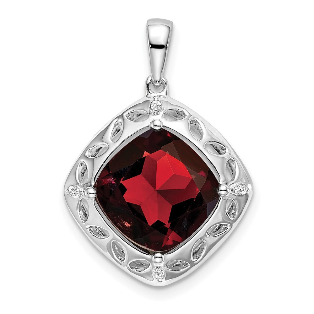 Sterling Silver Garnet and Diamond Pendant