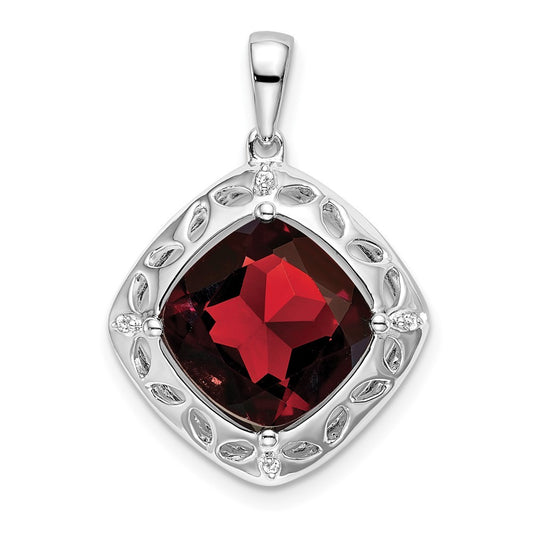 Sterling Silver Garnet and Diamond Pendant