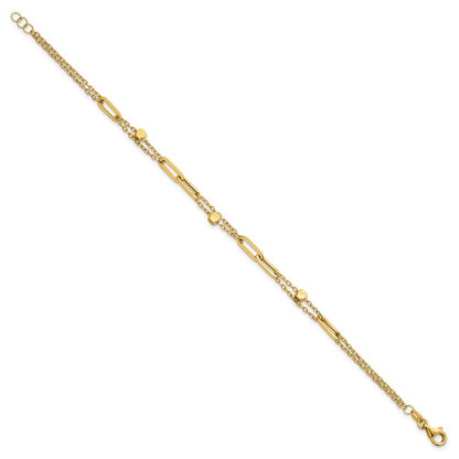 14k Yellow Gold  and Beaded 2-Strand with Fancy Paperclip Link 7.5" Bracelet