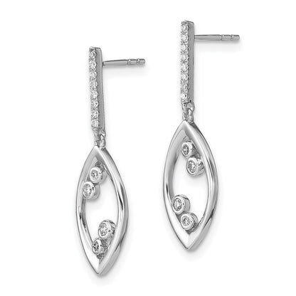 14k White Gold Polished Fancy Dangle Diamond  Earrings