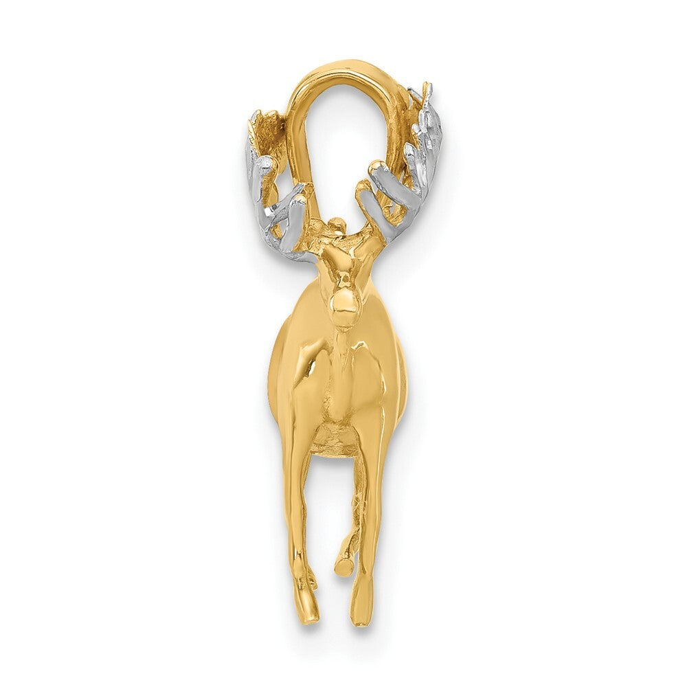 14k Yellow Gold and White Rhodium Diamond-Cut 3D Moose Pendant for Women