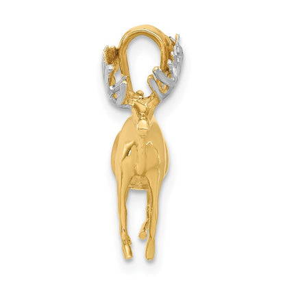 14k Yellow Gold and White Rhodium Diamond-Cut 3D Moose Pendant for Women