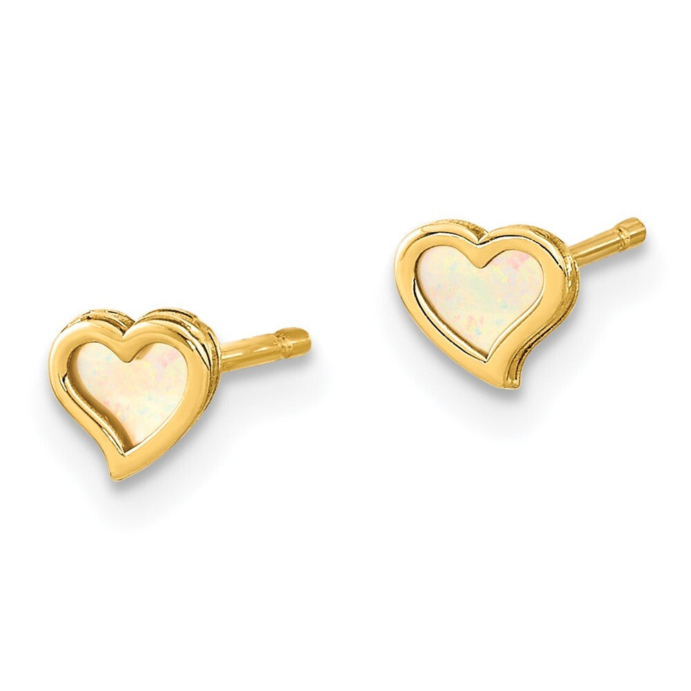 14k Yellow Gold Polished Heart Mother of Pearl Stud Earrings Gift for Women