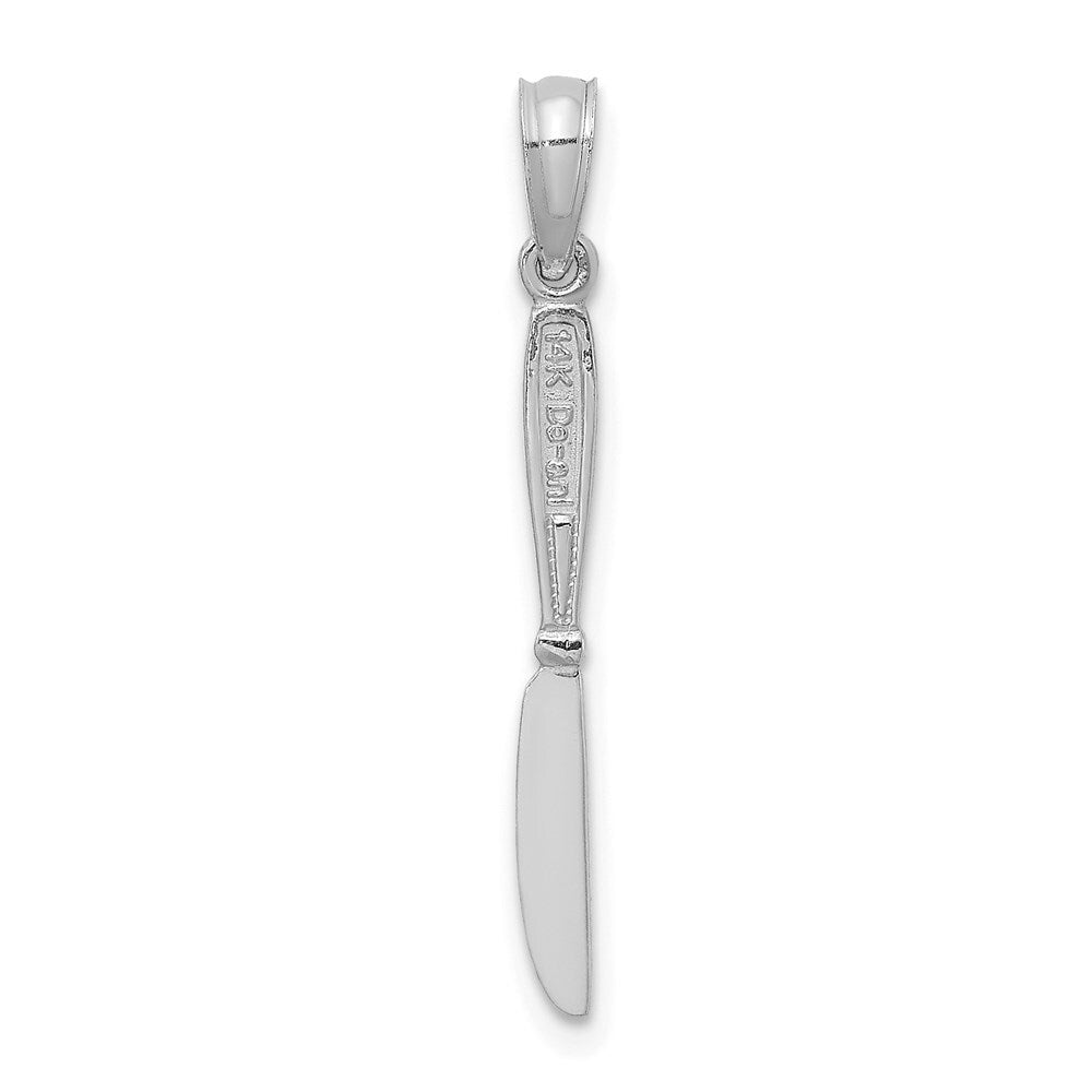 14k White Gold 3-D Polished Table Knife Charm Pendant for Women