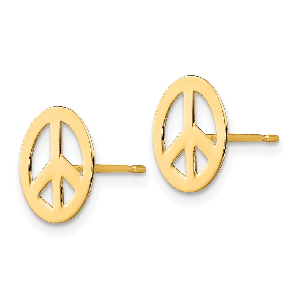 14k Yellow Gold Peace Sign Stud Earrings Gift for Women