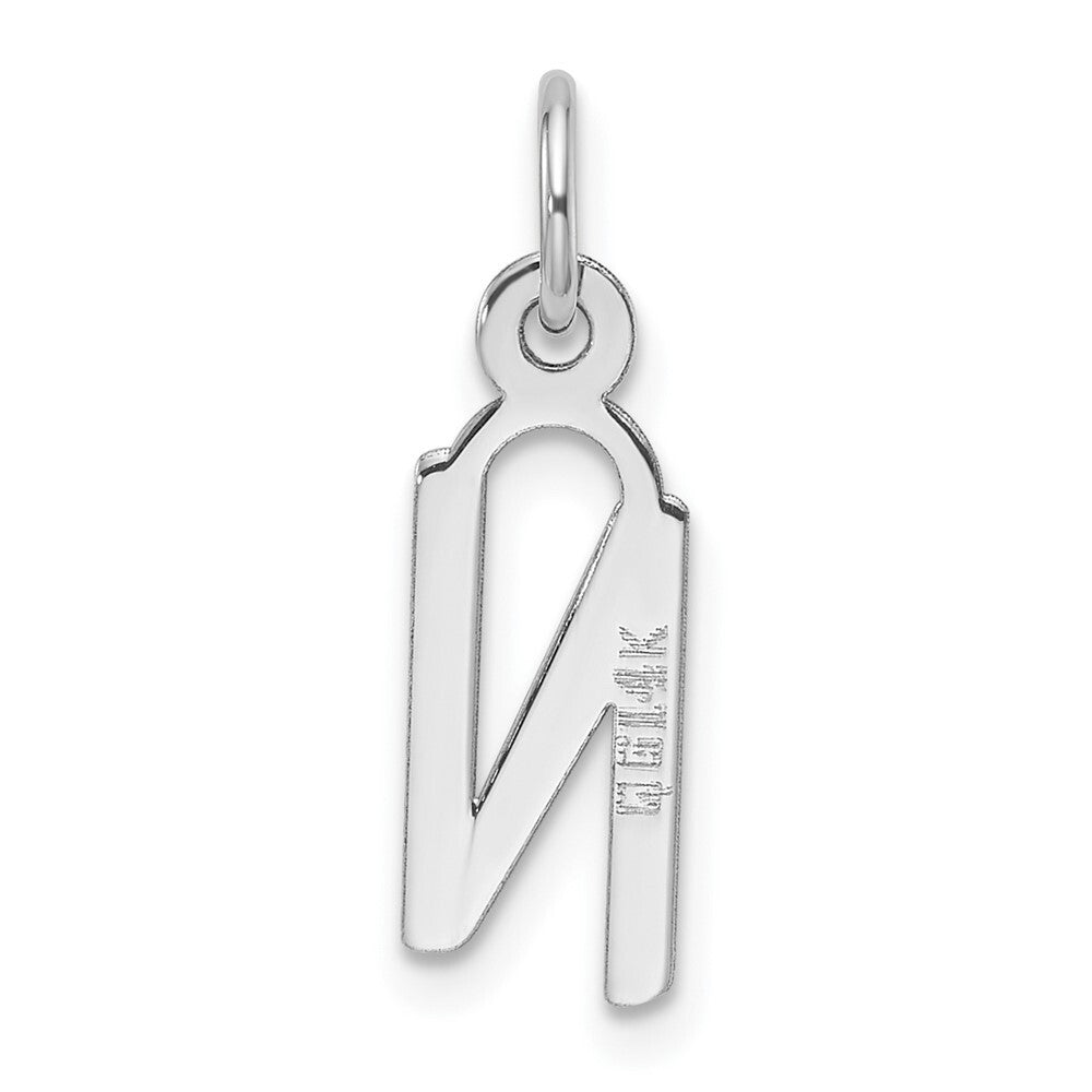 14k White Gold Slanted Block Letter N Initial Charm Pendant for Women