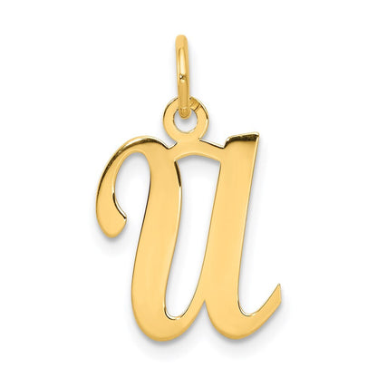 14k Yellow Gold Script Letter U Initial Charm Pendant for Women