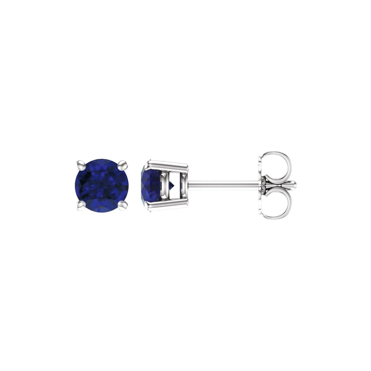 14k White Gold 5 mm Natural Blue Sapphire Stud Earrings Fine Jewelry for Women