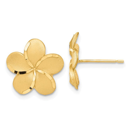 14k Yellow Gold Plumeria French Wire Stud Earrings Gift for Women
