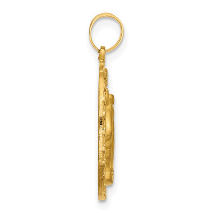 14k Yellow Gold Satin and Polished Miraculous Medal Solid Oval Pendant for Women