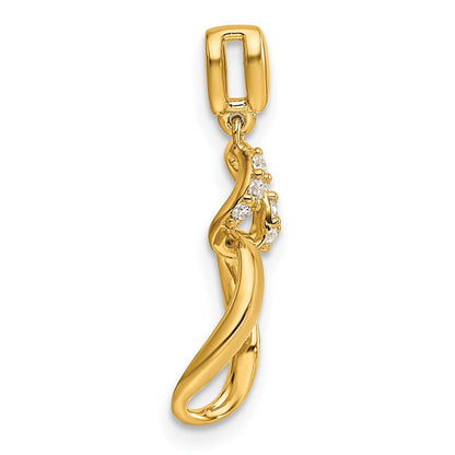 14k Yellow Gold Polished Diamond Wavy Oval Dangle Pendant