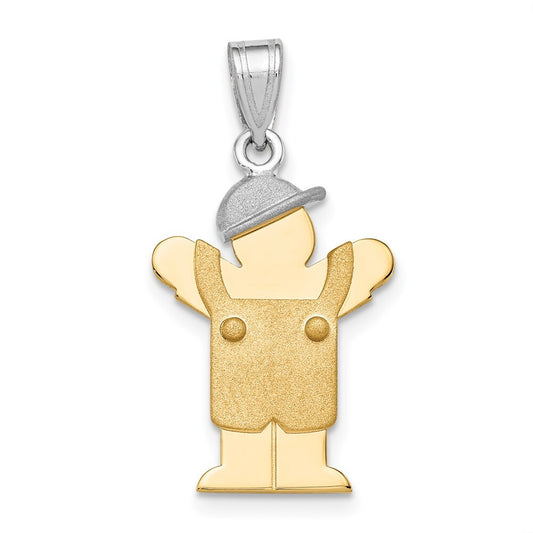 14k Two-tone Gold Small Boy with Hat on Left Engravable Charm Pendant