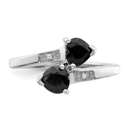 Sterling Silver Rhodium-plated Dark Sapphire & Diamond Heart Ring Size 6