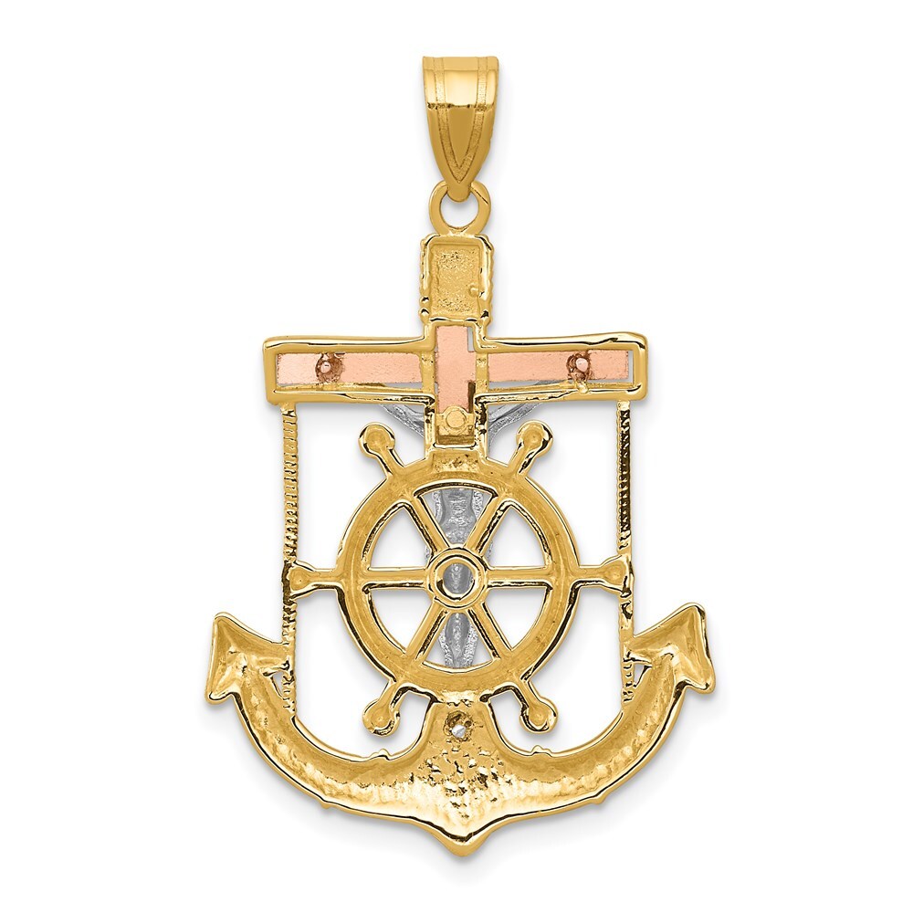 14k Tri-Color Gold Tri-color Diamond-cut Textured Mariner's Cross Pendant