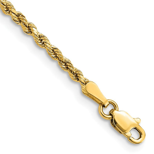 14k Yellow Gold 8 inch 2.25mm Semi Solid Diamond-cut Rope Chain Bracelet