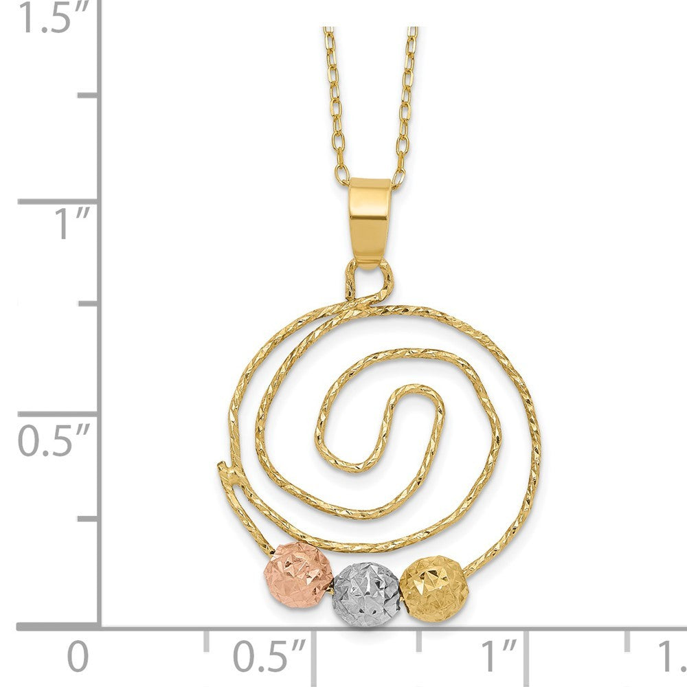 14k Tri-color Gold Diamond-Cut Beads on Spiral Pendant Necklace