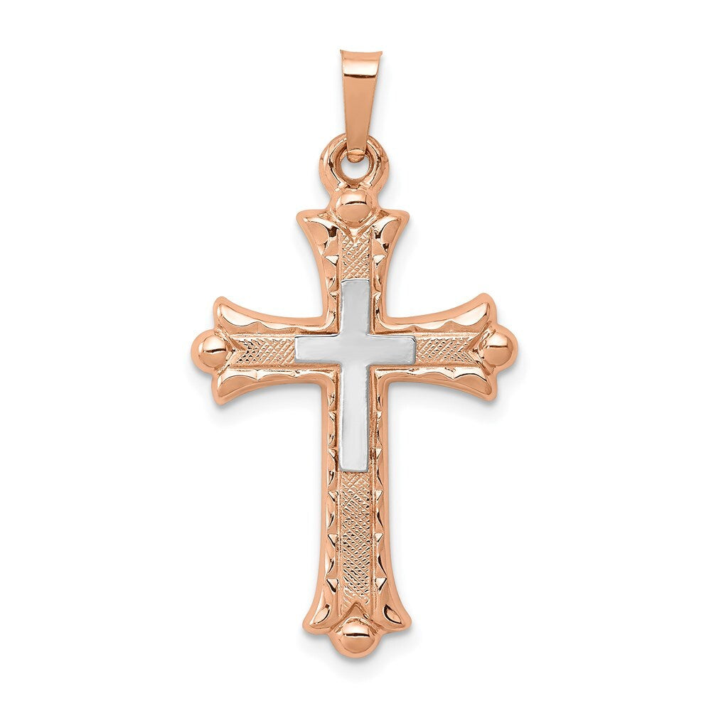 14k Two-tone Gold Budded Cross Pendant for Women